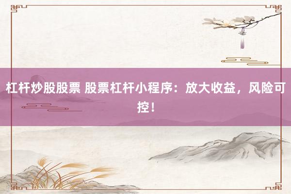 杠杆炒股股票 股票杠杆小程序：放大收益，风险可控！