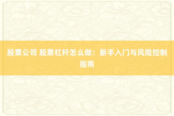 股票公司 股票杠杆怎么做：新手入门与风险控制指南