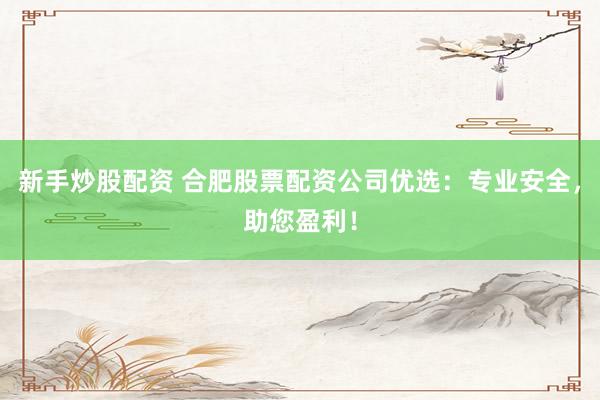 新手炒股配资 合肥股票配资公司优选:专业安全,助您盈利!