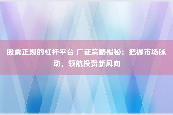 股票正规的杠杆平台 广证策略揭秘：把握市场脉动，领航投资新风向