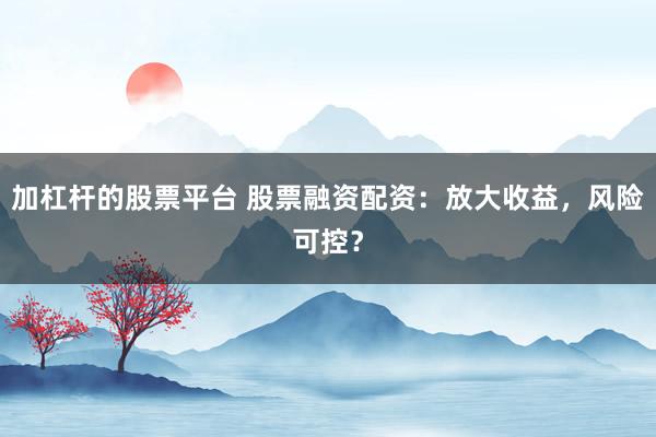 加杠杆的股票平台 股票融资配资：放大收益，风险可控？