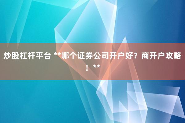 炒股杠杆平台 **哪个证券公司开户好？商开户攻略！**
